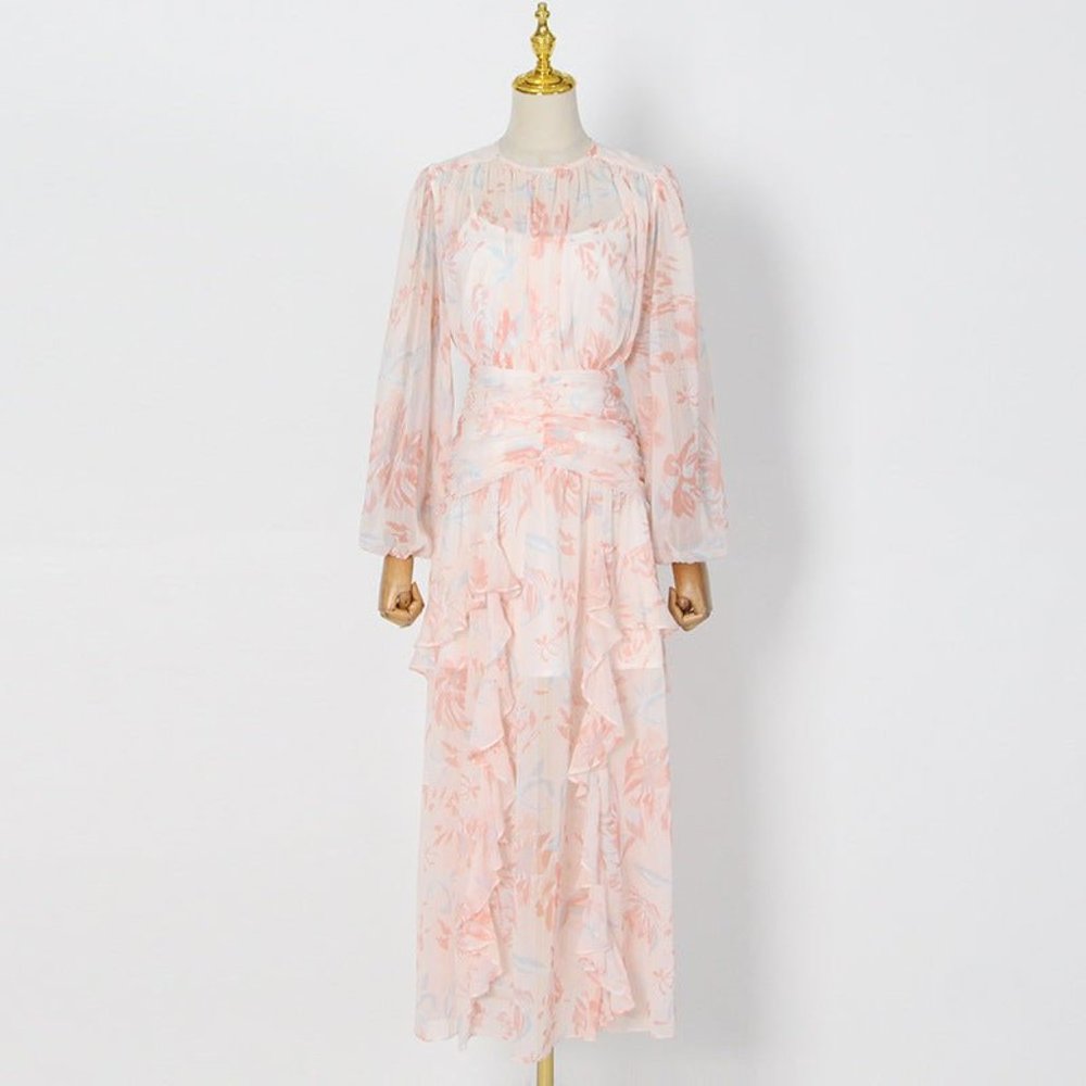 Cleopatra Floral Pleated Print Maxi Dress - Picture 2 of 5